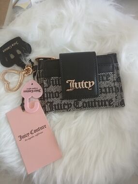 Juicy Couture Black & Pink Logo Card Holder with Gold Accent